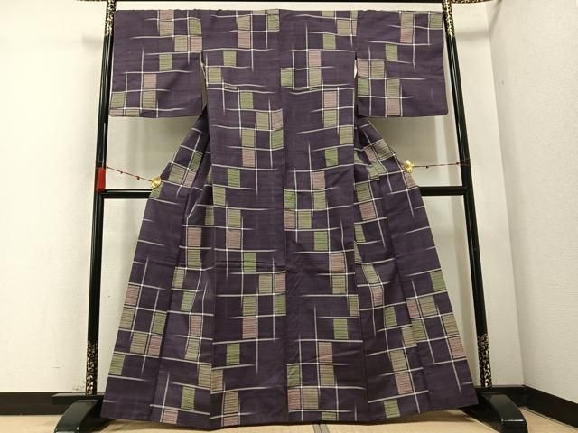 平和屋着物 上質な紬 変わり格子 扱い 正絹 ph