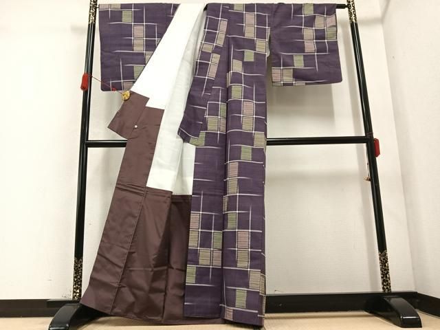 平和屋着物 上質な紬 変わり格子 扱い 正絹 ph