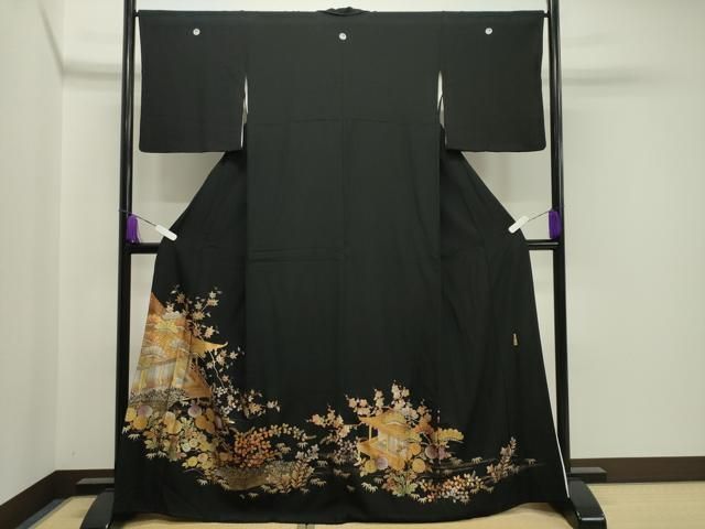 平和屋着物●金彩友禅 卓越技能者 名工 和田光正 黒留袖 風景松竹梅文 金銀彩 正絹 gh