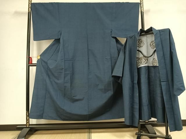 平和屋着物▽男性 紬 単衣 アンサンブル 霞文 正絹 fy