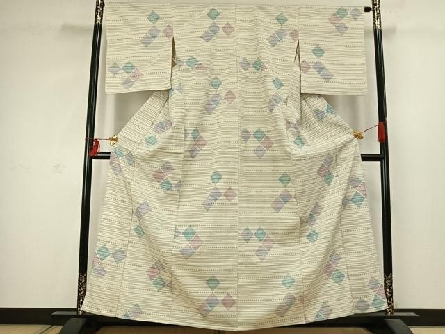 平和屋着物 本塩沢 単衣 菱文 正絹 fy