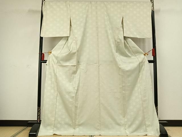 平和屋着物 お召 単衣 草花文 証紙付き ロング丈 正絹 fy