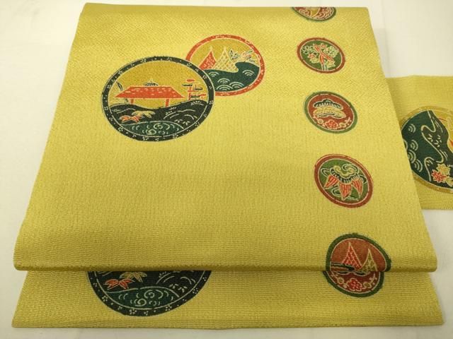 平和屋着物 全通柄九寸名古屋帯 型染 風景丸文 鬼しぼ縮緬 正絹 du