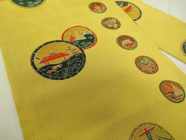 平和屋着物 全通柄九寸名古屋帯 型染 風景丸文 鬼しぼ縮緬 正絹 du