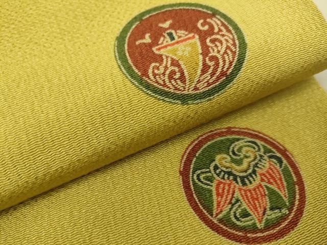  平和屋着物 全通柄九寸名古屋帯 型染 風景丸文 鬼しぼ縮緬 正絹 du 名古屋帯 帯