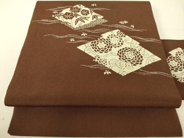 平和屋着物●九寸名古屋帯 作家物 伊勢型染 松皮菱花文 鬼しぼ縮緬 正絹 du