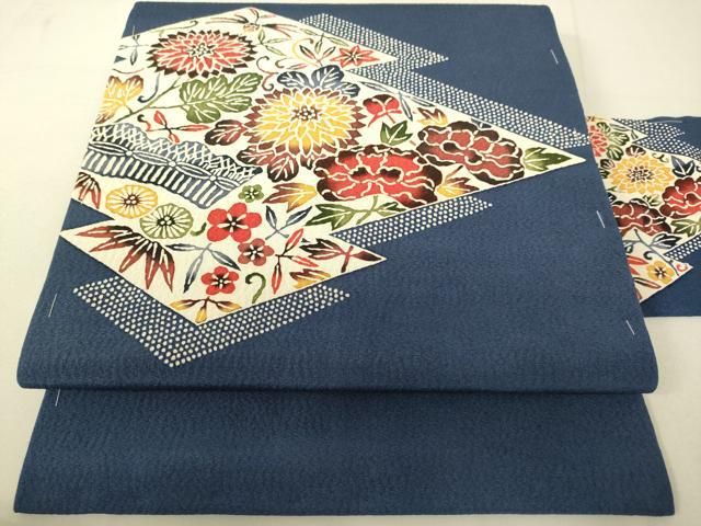 平和屋着物 九寸名古屋帯 型染 松皮菱花文 正絹 du