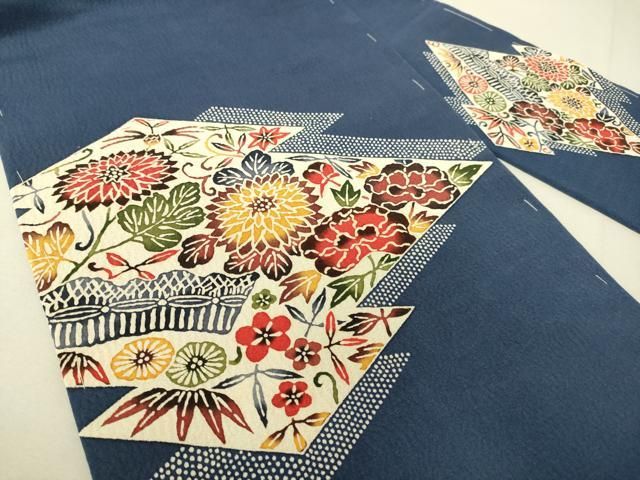 平和屋着物 九寸名古屋帯 型染 松皮菱花文 正絹 du