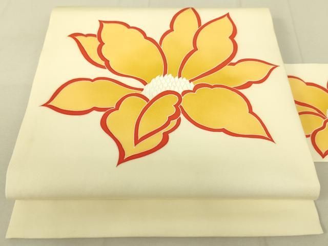 平和屋着物 塩瀬 九寸名古屋帯 刺繍 舞花文 正絹 du