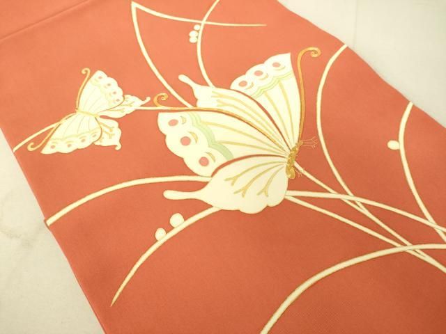 平和屋着物 塩瀬 九寸開き名古屋帯 駒刺繍 舞蝶文 金彩 正絹 du