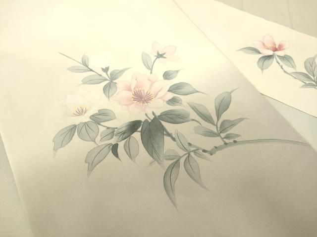 平和屋着物 塩瀬 九寸名古屋帯 手描き 枝花文 正絹 du