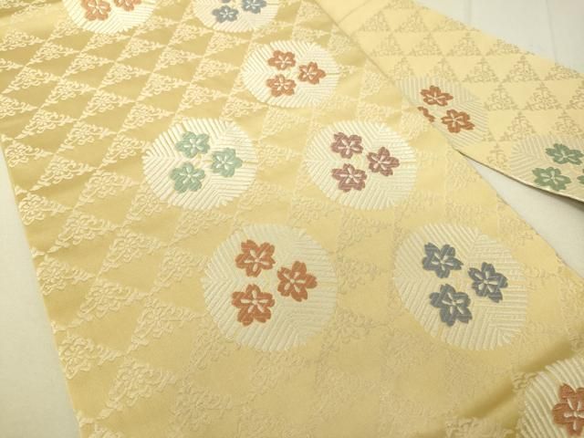 平和屋着物 九寸名古屋帯 唐織 桜松葉文 正絹 du