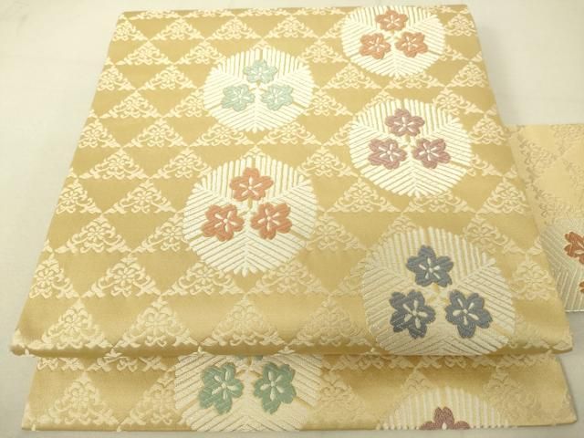 平和屋着物 九寸名古屋帯 唐織 桜松葉文 正絹 du