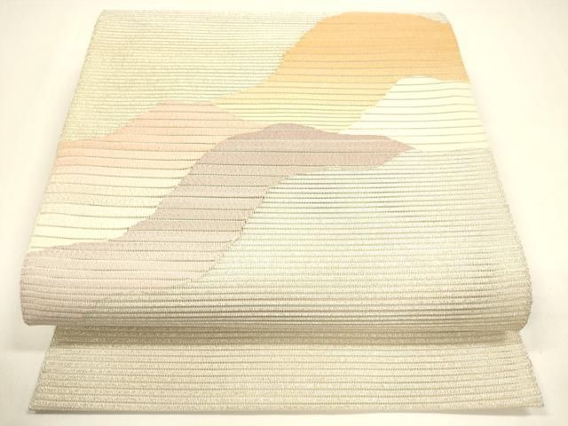 平和屋着物＊夏物　絽綴れ　八寸名古屋帯　抽象文様　銀糸　正絹　逸品　DAAY8407cm 平和屋着物＊夏物 絽綴れ 八寸名古屋帯 抽象文様 銀糸 正絹 逸品