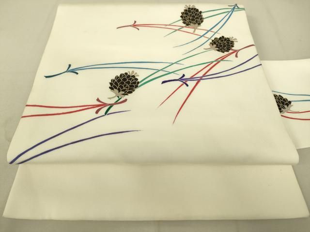 平和屋着物 塩瀬 九寸名古屋帯 松ぼっくり 金彩 正絹 du