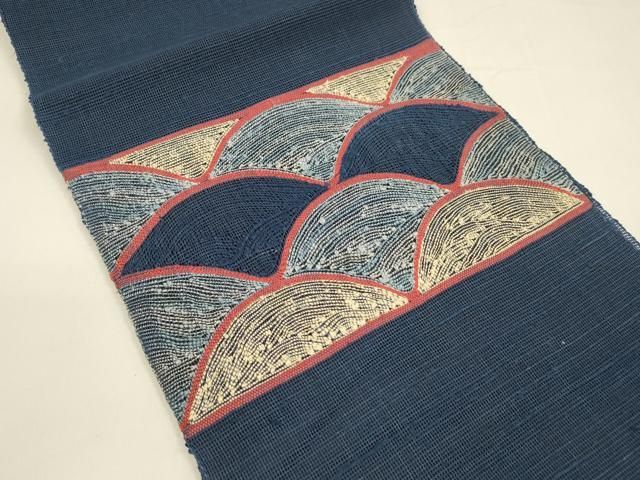 平和屋着物 夏物 八寸名古屋帯 青海波文 正絹 cm