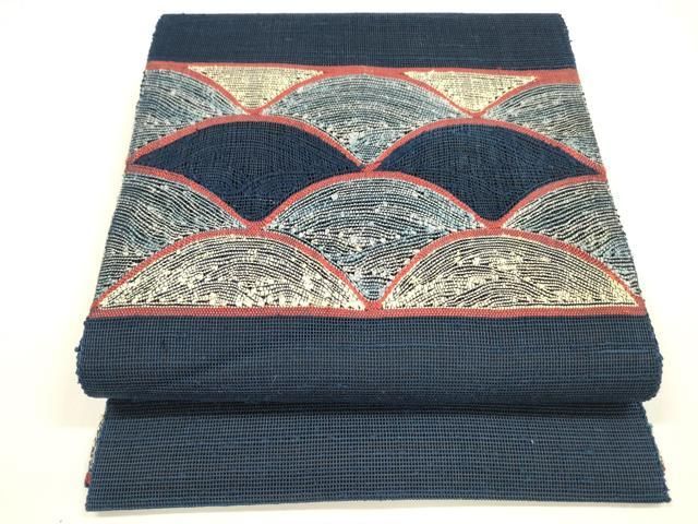 平和屋着物 夏物 八寸名古屋帯 青海波文 正絹 cm