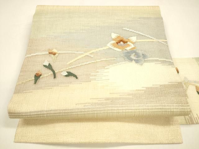 平和屋着物＊夏物 九寸名古屋帯 すくい織 舞花文 金銀糸 正絹 cm