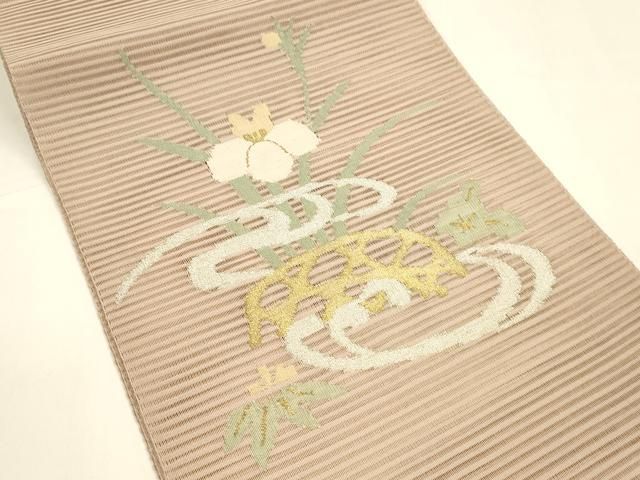 平和屋着物 夏物 絽綴れ 八寸名古屋帯 流水草花文 金銀糸 正絹 cm