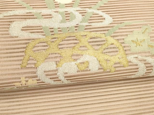 平和屋着物*夏物 絽綴れ 八寸名古屋帯 流水草花文 金銀糸 正絹 cm