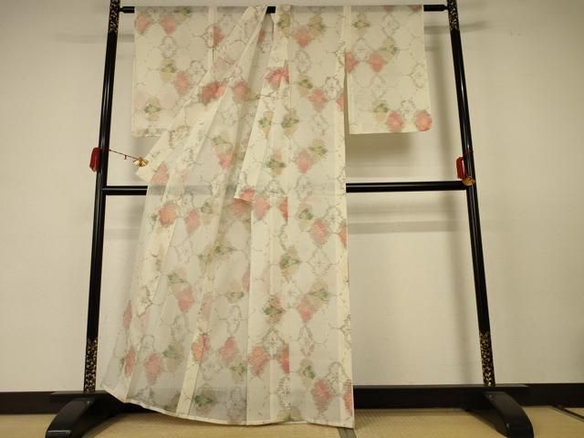 平和屋着物＊夏物 小紋 紗 花菱文 AABC9867jd