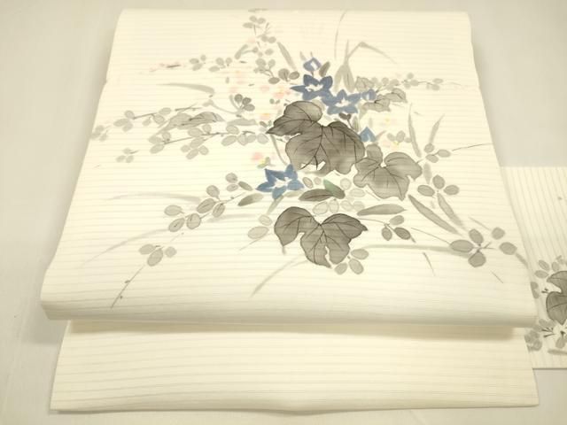 平和屋着物 夏物 路塩瀬 九寸名古屋帯 作家物 手描き 草花文 正絹 cm