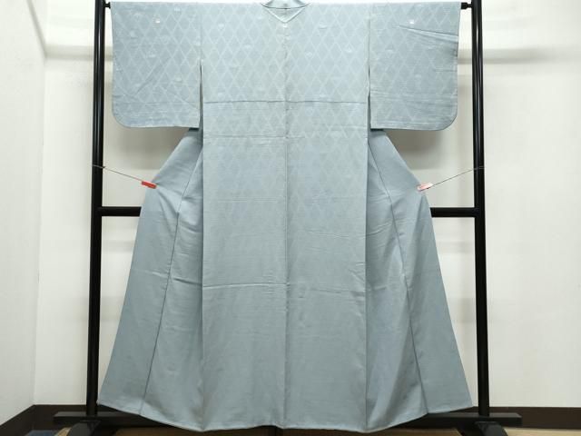 平和屋着物 上質な色無地 菱花地紋 灰青色 正絹 vf