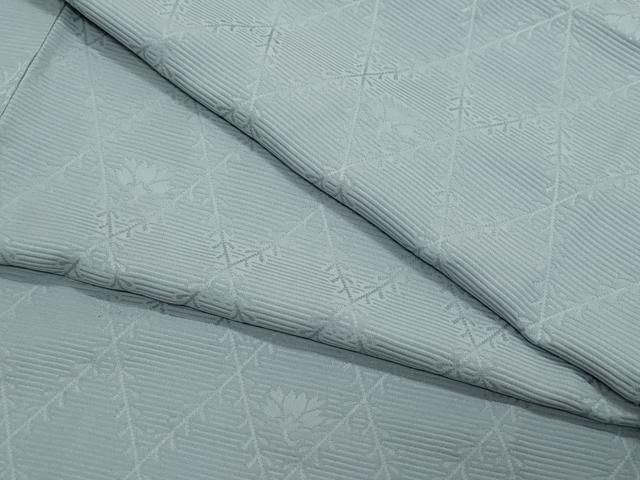 平和屋着物 上質な色無地 菱花地紋 灰青色 正絹 vf