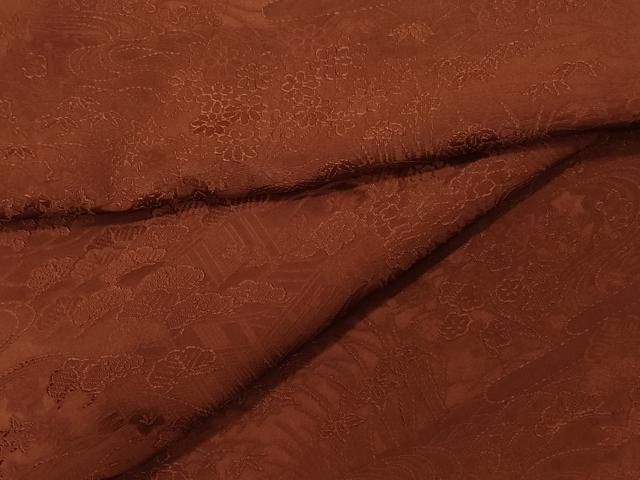 平和屋着物 上質な色無地 風景草花地紋 錆色 正絹 vf