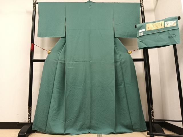 平和屋着物 上質な色無地 本草木染 花地紋 薄緑色 反端付き 正絹 ph