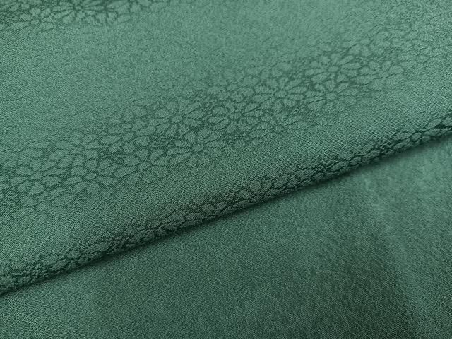  平和屋着物 上質な色無地 本草木染 花地紋 薄緑色 反端付き 正絹 ph 色無地 着物