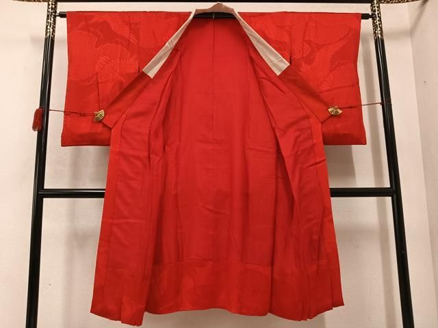 平和屋着物○アンティーク 大正ロマン 長襦袢 袷 群れ鶴地紋 色無地