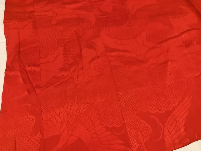  平和屋着物 アンティーク 大正ロマン 長襦袢 袷 群れ鶴地紋 色無地 緋色 正絹 ph その他 着物 浴衣