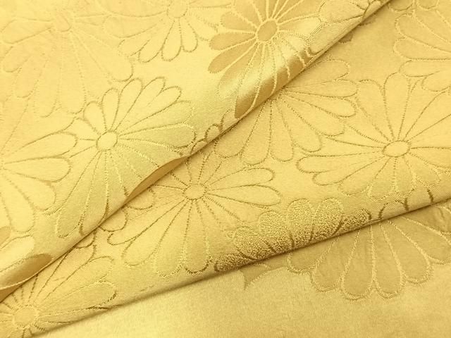 平和屋着物▽上質な色無地 単衣 雲取り花地紋 芥子色 正絹 fy