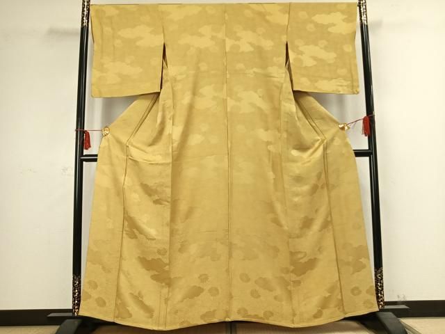 平和屋着物 上質な色無地 単衣 雲取り花地紋 芥子色 正絹 fy