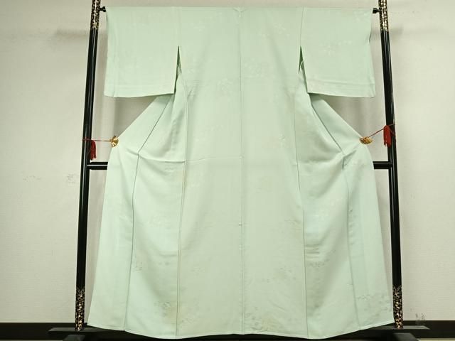 平和屋着物 上質な色無地 単衣 御所車地紋 錆青磁色 正絹 fy