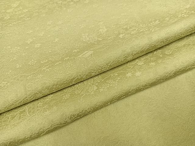 平和屋着物 上質な色無地 人物草花地紋 若菜色 正絹 ph