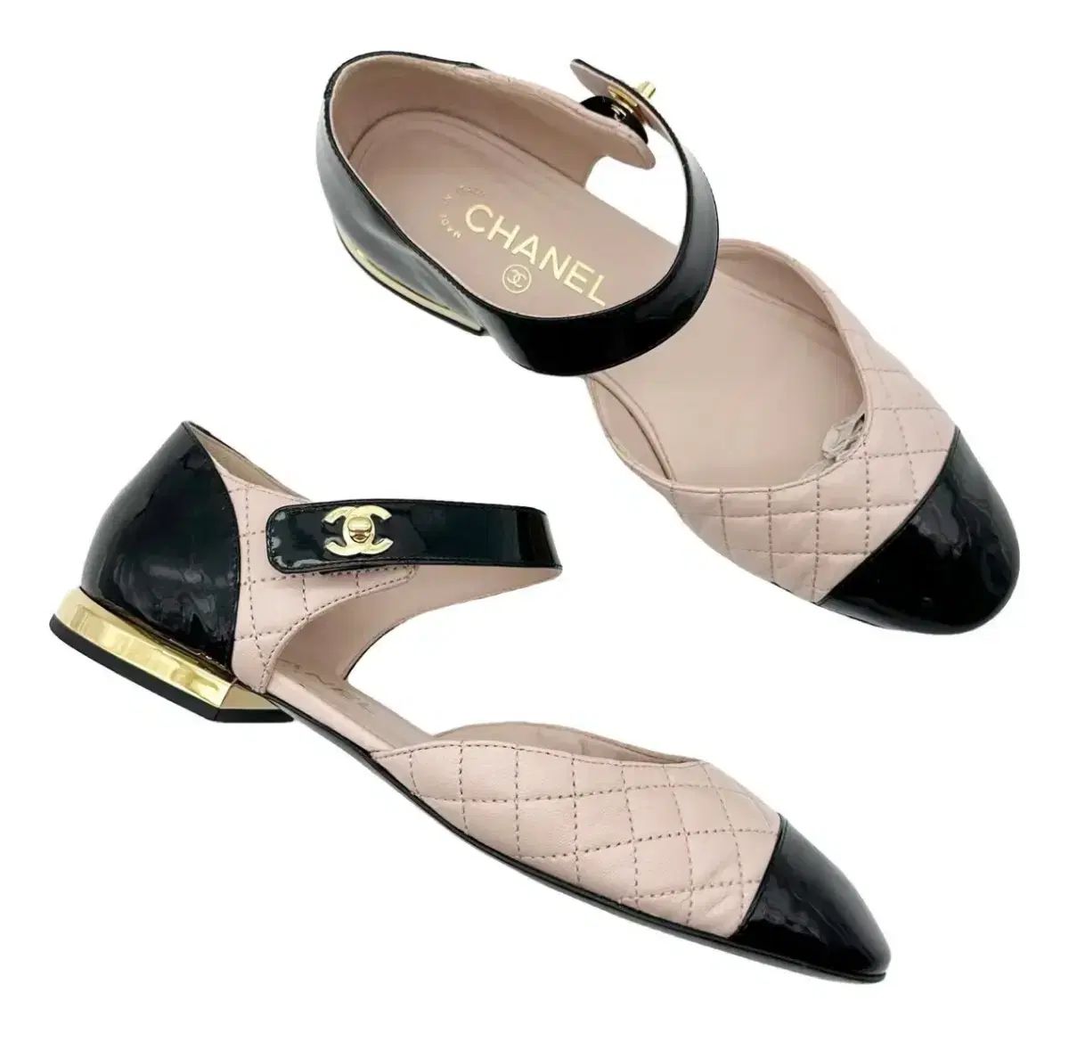 シャネル キルティング サンダル ブラック/ベージュ フラット シューズ