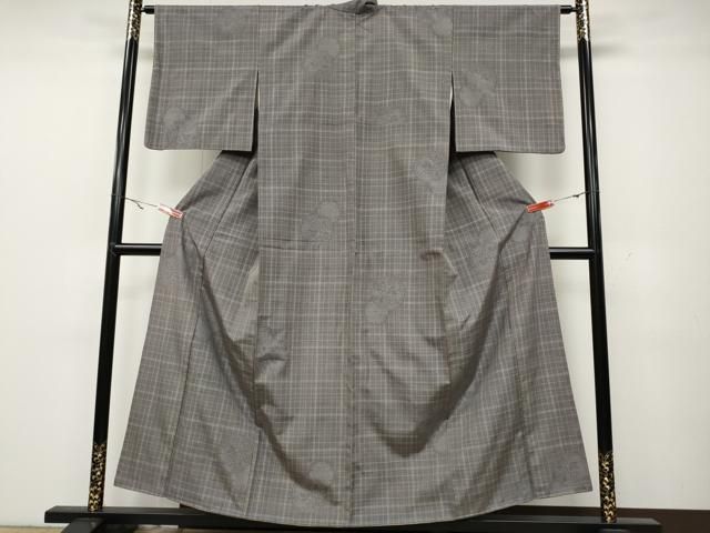 平和屋着物 結城紬 80亀甲 雪輪花文 正絹 ut