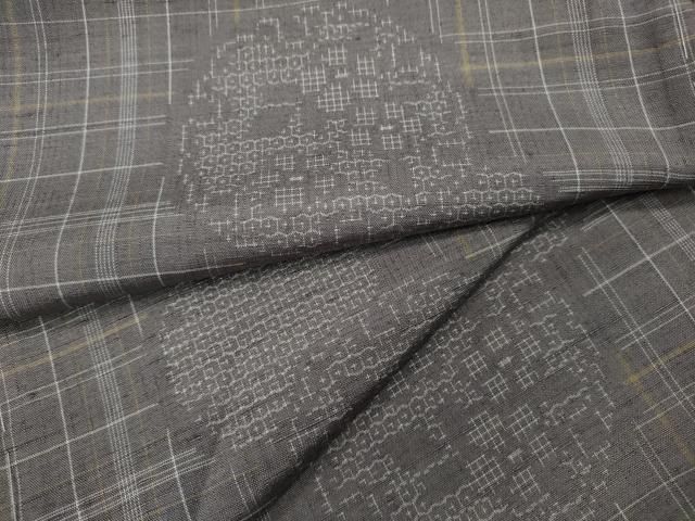 平和屋着物●結城紬 80亀甲 雪輪花文 正絹 ut