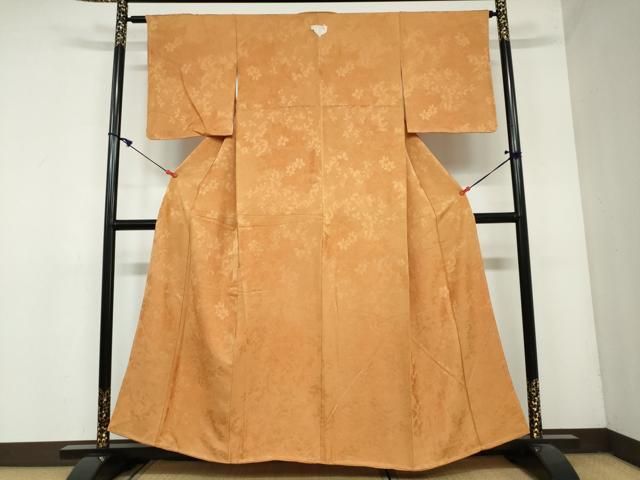 平和屋着物 上質な色無地 草花地紋 土色 正絹 ud