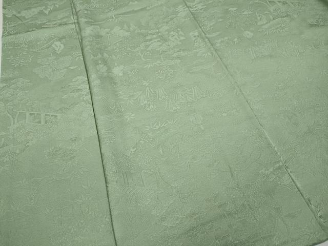  平和屋着物 上質な色無地 人物風景地紋 裏葉柳色 正絹 ut 色無地 着物