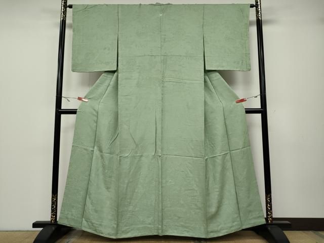 平和屋着物 上質な色無地 人物風景地紋 裏葉柳色 正絹 ut