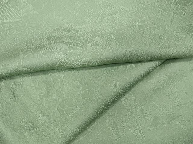 平和屋着物 上質な色無地 人物風景地紋 裏葉柳色 正絹 ut