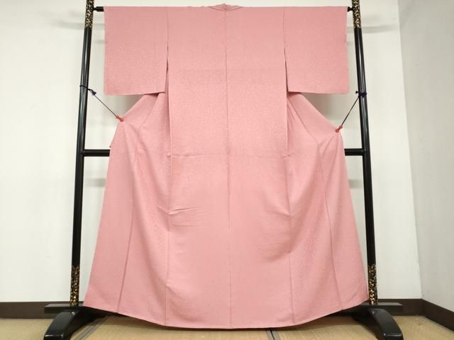 平和屋着物 上質な色無地 草花地紋 薄紅色 正絹 ud