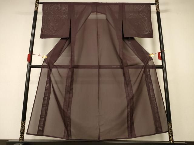 平和屋着物 夏物 色無地 絽 赤墨色 洗える着物 jd