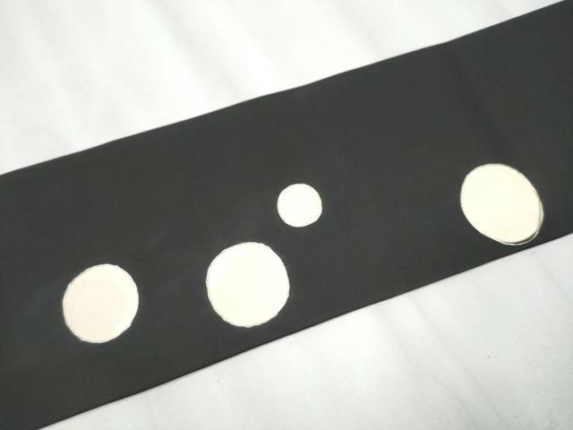  平和屋着物 塩瀬 九寸名古屋帯 駒刺繍 立波文 黒地 銀彩 正絹 hy 名古屋帯 帯