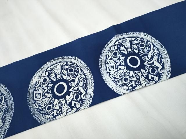  平和屋着物 塩瀬 九寸名古屋帯 型染め 人物吉祥丸文 正絹 hy 名古屋帯 帯