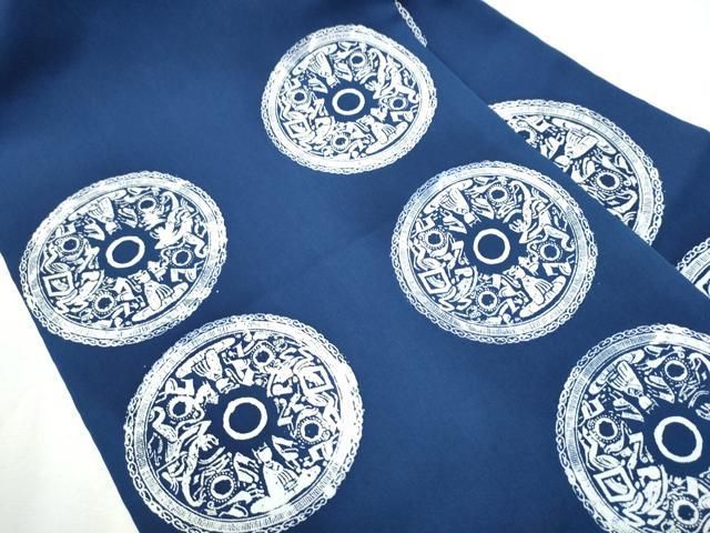 平和屋着物 塩瀬 九寸名古屋帯 型染め 人物吉祥丸文 正絹 hy