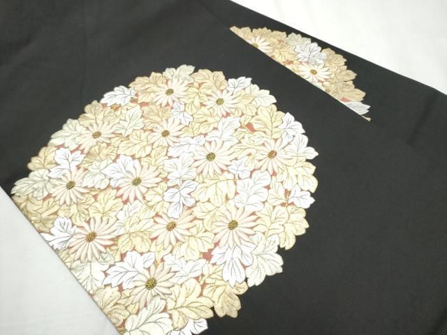 平和屋着物 中国三大刺繍 相良刺繍 総刺繍 塩瀬 九寸名古屋帯 草花丸文 黒地 金銀彩 正絹 hy